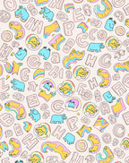Pink Blue Yellow Alphabet Animals Whimsy Rug