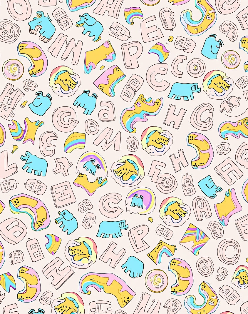 Pink Blue Yellow Alphabet Animals Whimsy Rug