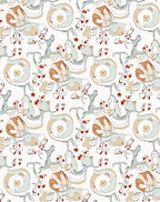 Whimsical Cartoon Creatures Red Star Swirls Rug