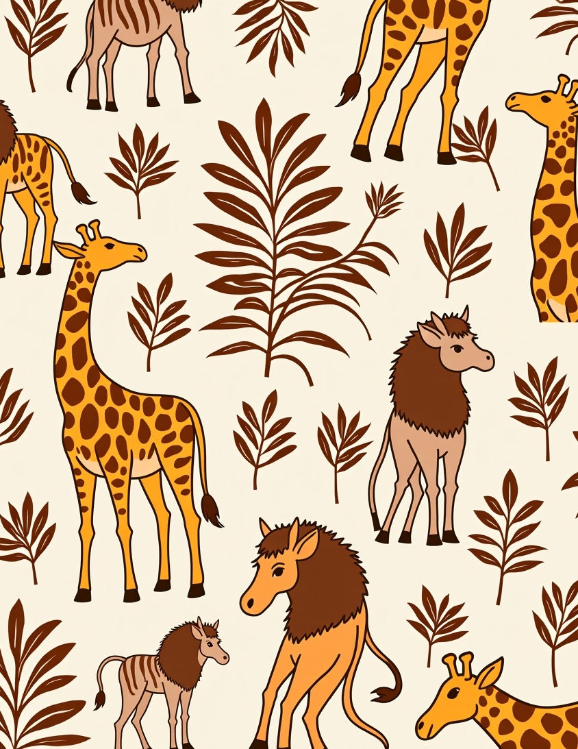 Safari Animals And Tropical Leaves Rug