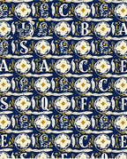 Navy Blue Golden Alphabet Medieval Tapestry Rug