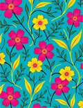 Vibrant Pink Yellow Floral Aqua Canvas Rug