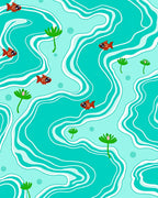 Playful Orange Fish Aquatic Waves Rug