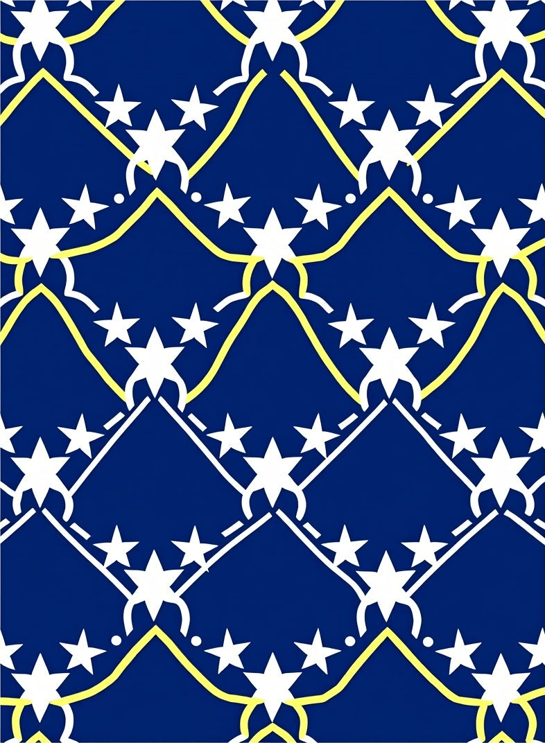 Deep Blue Yellow White Star Grid Rug