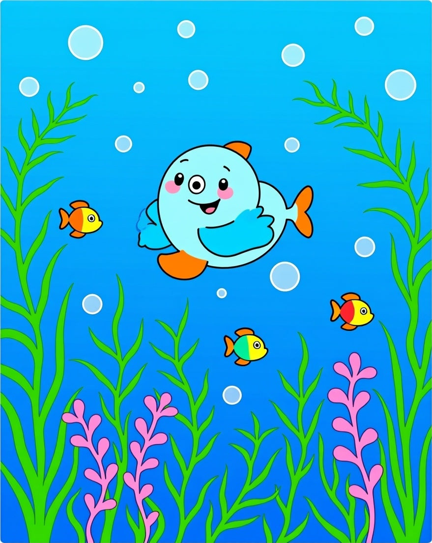 Cute Blue Fish Coral Garden Rug
