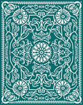 Teal White Floral Medallion Symmetry Rug