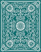 Teal White Floral Medallion Symmetry Rug