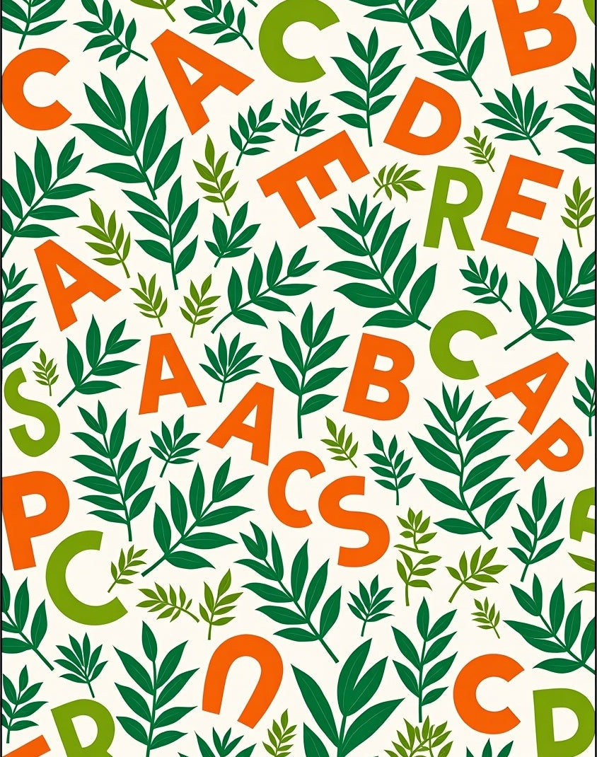 Orange Green Alphabet Foliage Rug