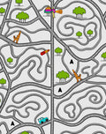 Whimsical Road Maze Green Tree Art Rug