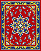 Vibrant Red Geometric Floral Medallion Rug