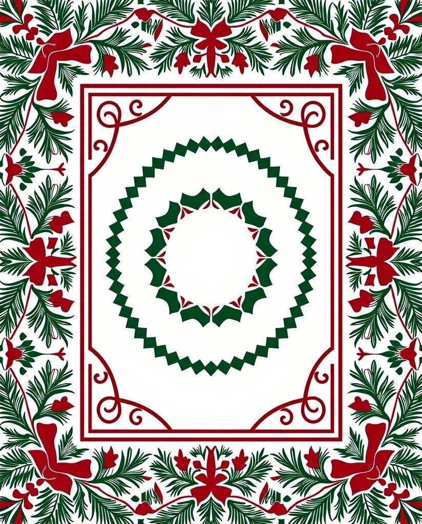 Crimson Green Holly Border Rug