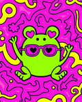 Groovy Green Frog Hearts Pink Yellow Swirls Rug
