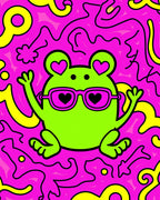 Groovy Green Frog Hearts Pink Yellow Swirls Rug