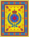 Bold Yellow Red Blue Crown Emblem Rug