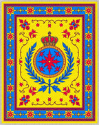 Bold Yellow Red Blue Crown Emblem Rug