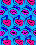 Vibrant Pink Blue Face Collage Rug