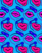 Vibrant Pink Blue Face Collage Rug
