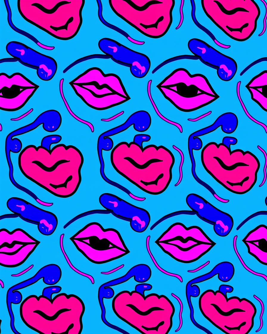 Vibrant Pink Blue Face Collage Rug