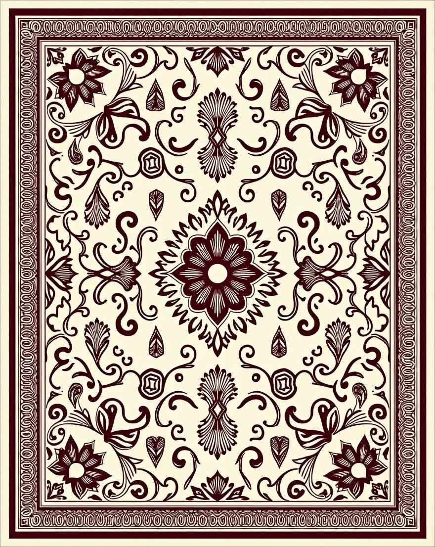 Crimson Floral Medallion Botanical Scroll Rug