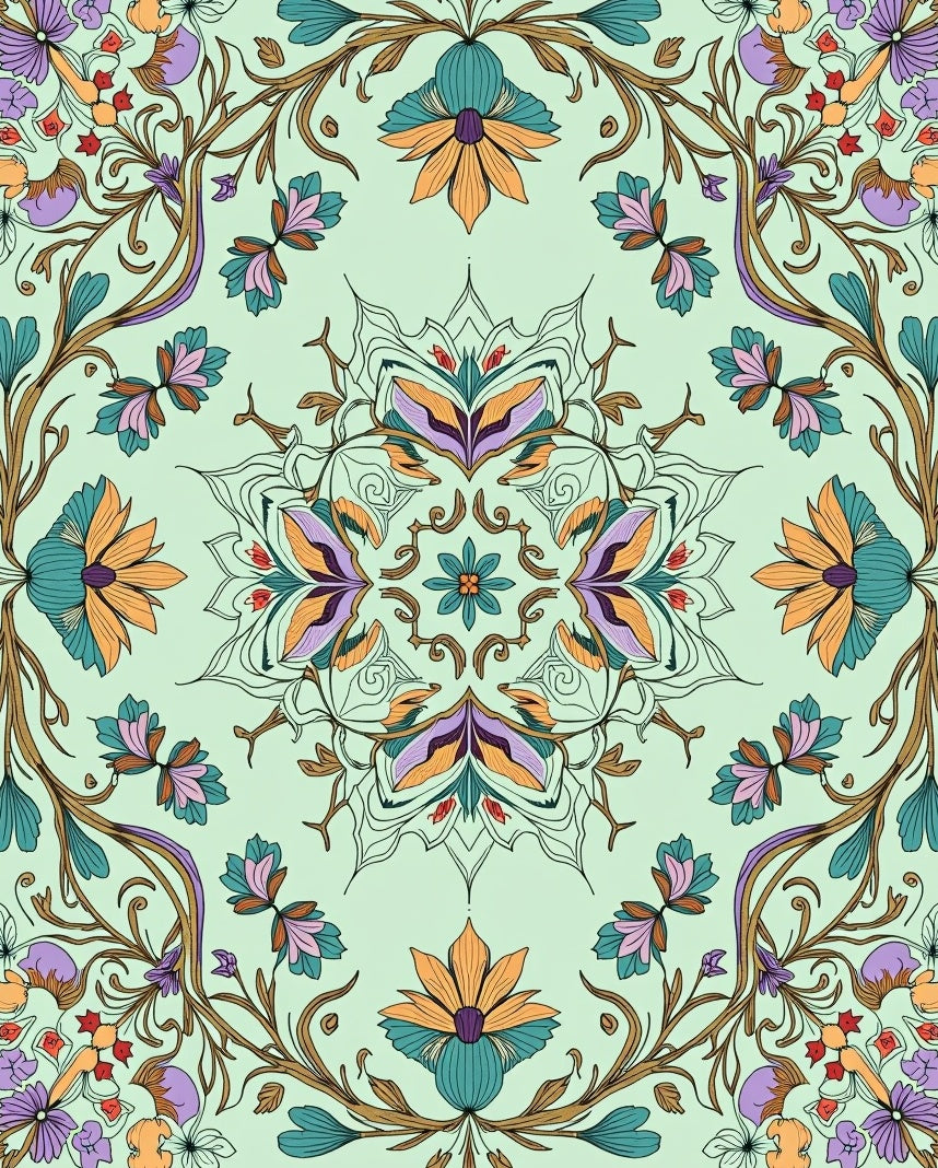 Mint Green Ornamental Floral Mandalas Rug