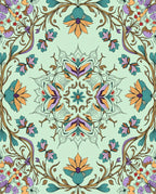 Mint Green Ornamental Floral Mandalas Rug