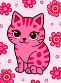 Pink Kawaii Cat Floral Garden Rug