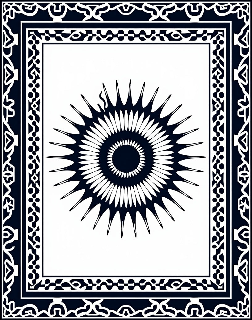 Dark Blue Sunburst Frame Rug