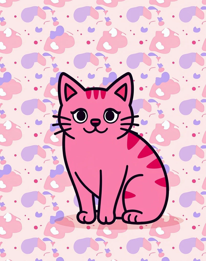 Pink Cat With Purple Cloud Background Rug