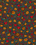 Funky Cartoon Cat Swirl Red Orange Rug