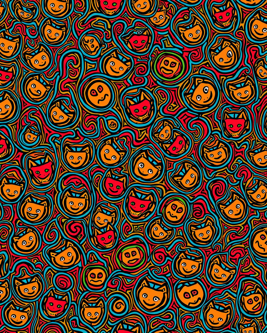 Funky Cartoon Cat Swirl Red Orange Rug
