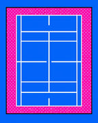 Blue Tennis Court Pink Border Rug