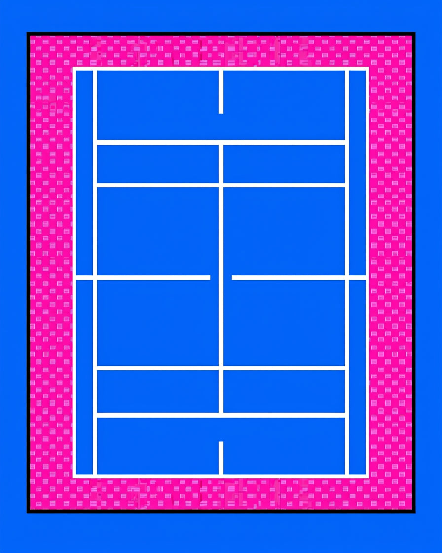 Blue Tennis Court Pink Border Rug