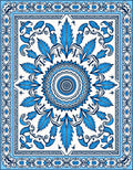 Azure Blue Floral Mandala Border Rug