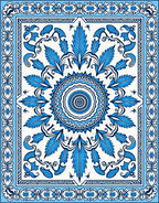 Azure Blue Floral Mandala Border Rug