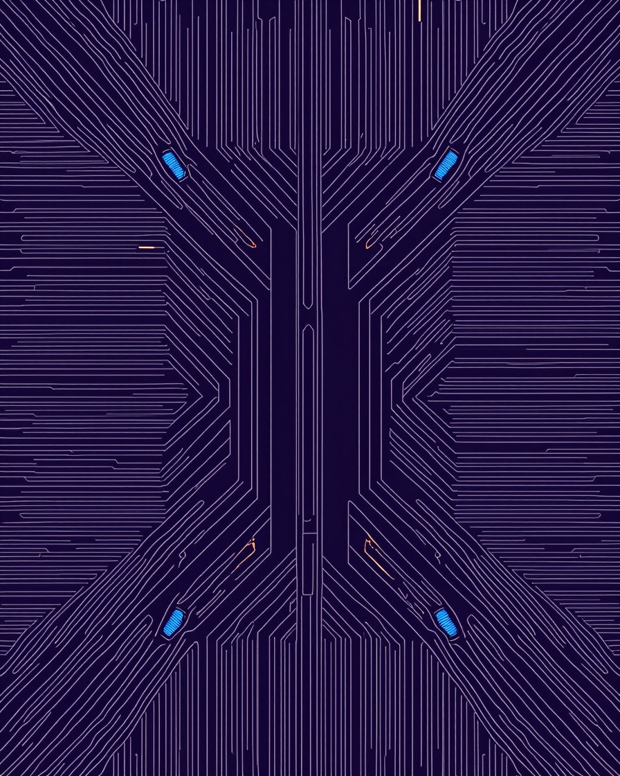 Deep Blue Circuit Board Lines Rug