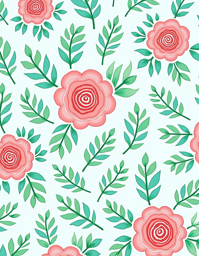 Coral Pink Rose Garden Branches Rug
