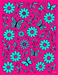 Bright Pink Daisy Butterfly Collage Rug