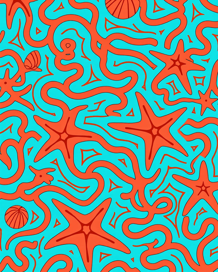 Vibrant Coral Starfish Swirls Rug