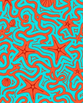 Vibrant Coral Starfish Swirls Rug