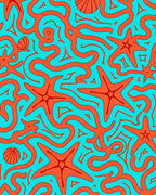 Vibrant Coral Starfish Swirls Rug