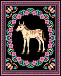 Pink Floral Frame Cream Striped Cow Rug