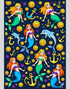 Whimsical Mermaid Dolphin Anchor Treasure Rug