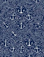 Navy White Anchor Sea Swirl Rug