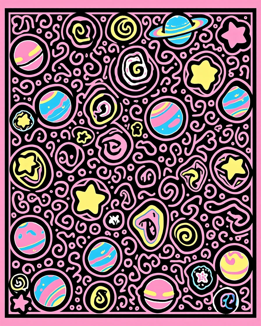 Pink Yellow Blue Celestial Swirl Rug