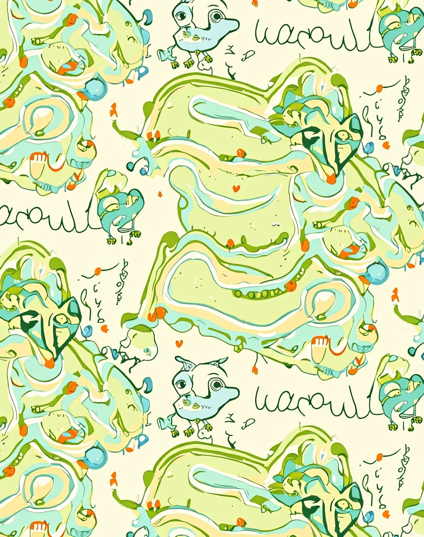 Playful Green Whimsical Creatures Rug