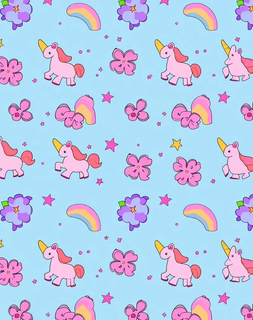 Cute Pink Unicorns Floral Rainbow Rug