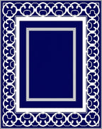 Deep Blue White Ornate Border Rectangular Rug