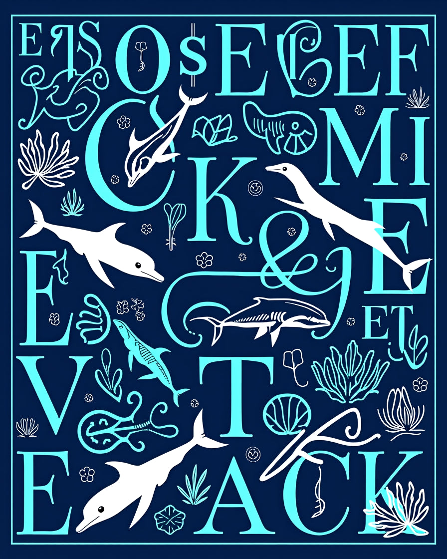 Marine Life Alphabet Navy Blue Rug