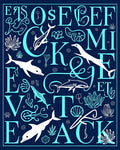 Marine Life Alphabet Navy Blue Rug