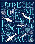 Marine Life Alphabet Navy Blue Rug